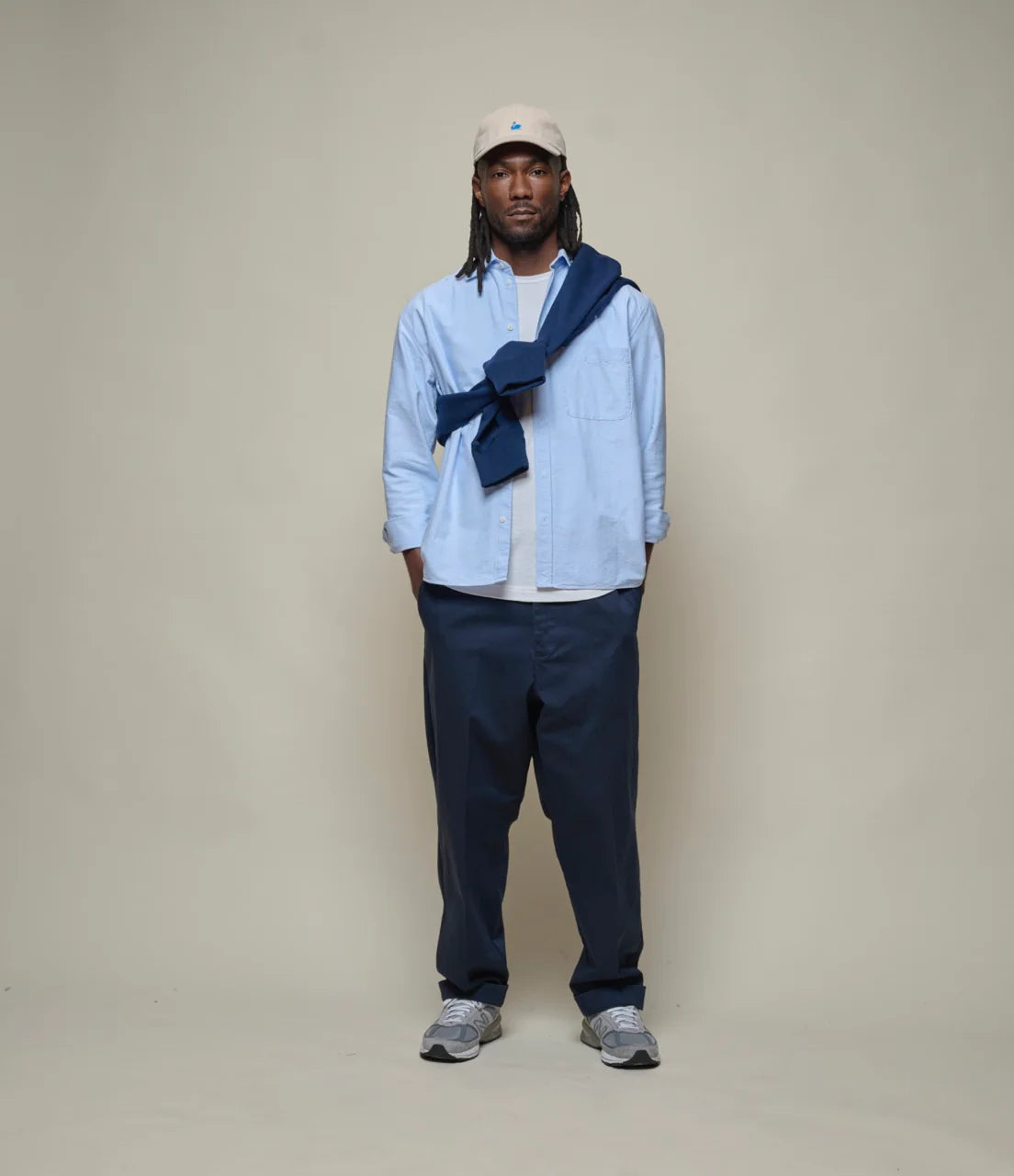 Merz b. Schwanen Modern Cut Cotton Oxford Shirt in Blue