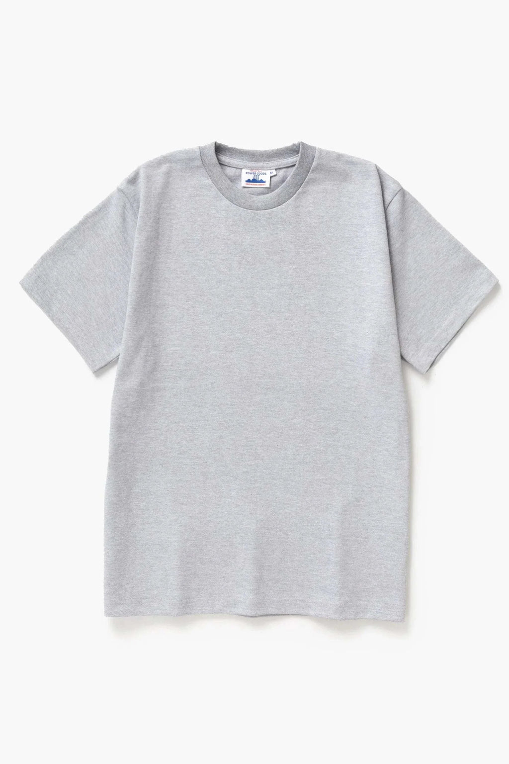 Power Goods Super Weight Tee in Heather Grey organic cotton with heavy-duty neckline