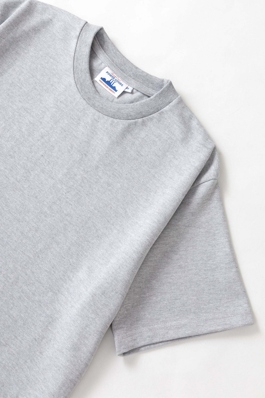 Power Goods Super Weight Tee Heather Grey organic cotton heavy-duty neckline