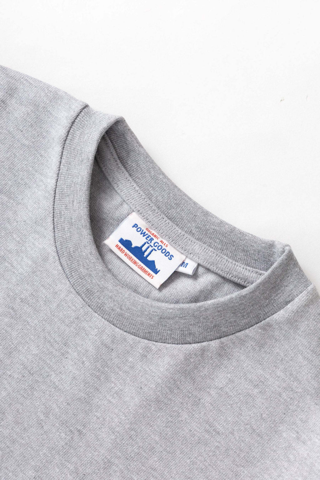 Power Goods Super Weight Tee Heather Grey organic cotton heavy-duty neckline