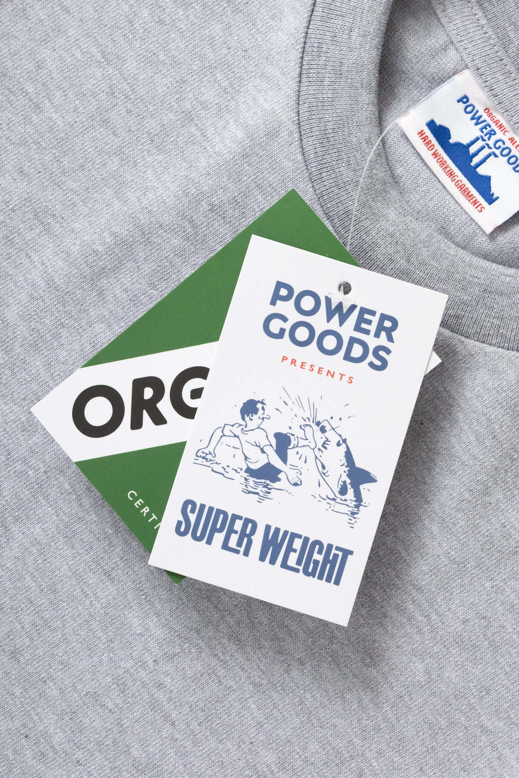 Power Goods Super Weight Tee in Heather Grey 350gsm organic cotton with heavy-duty neckline