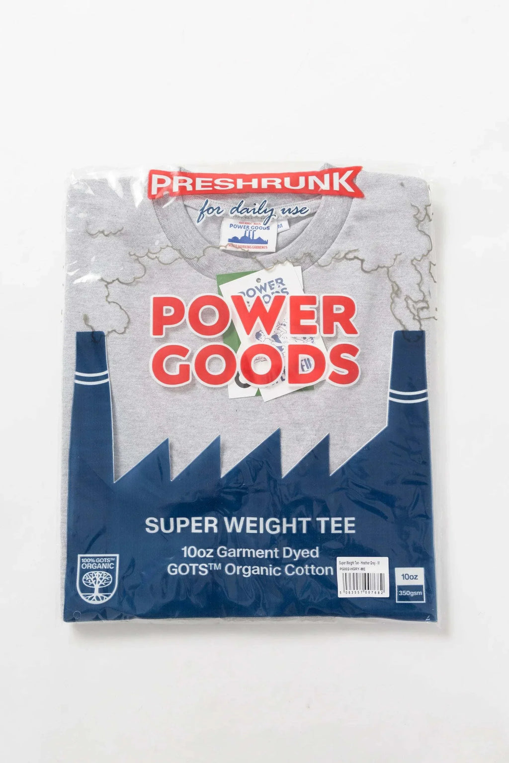 Power Goods Super Weight Tee in heather grey organic cotton with heavy-duty neckline