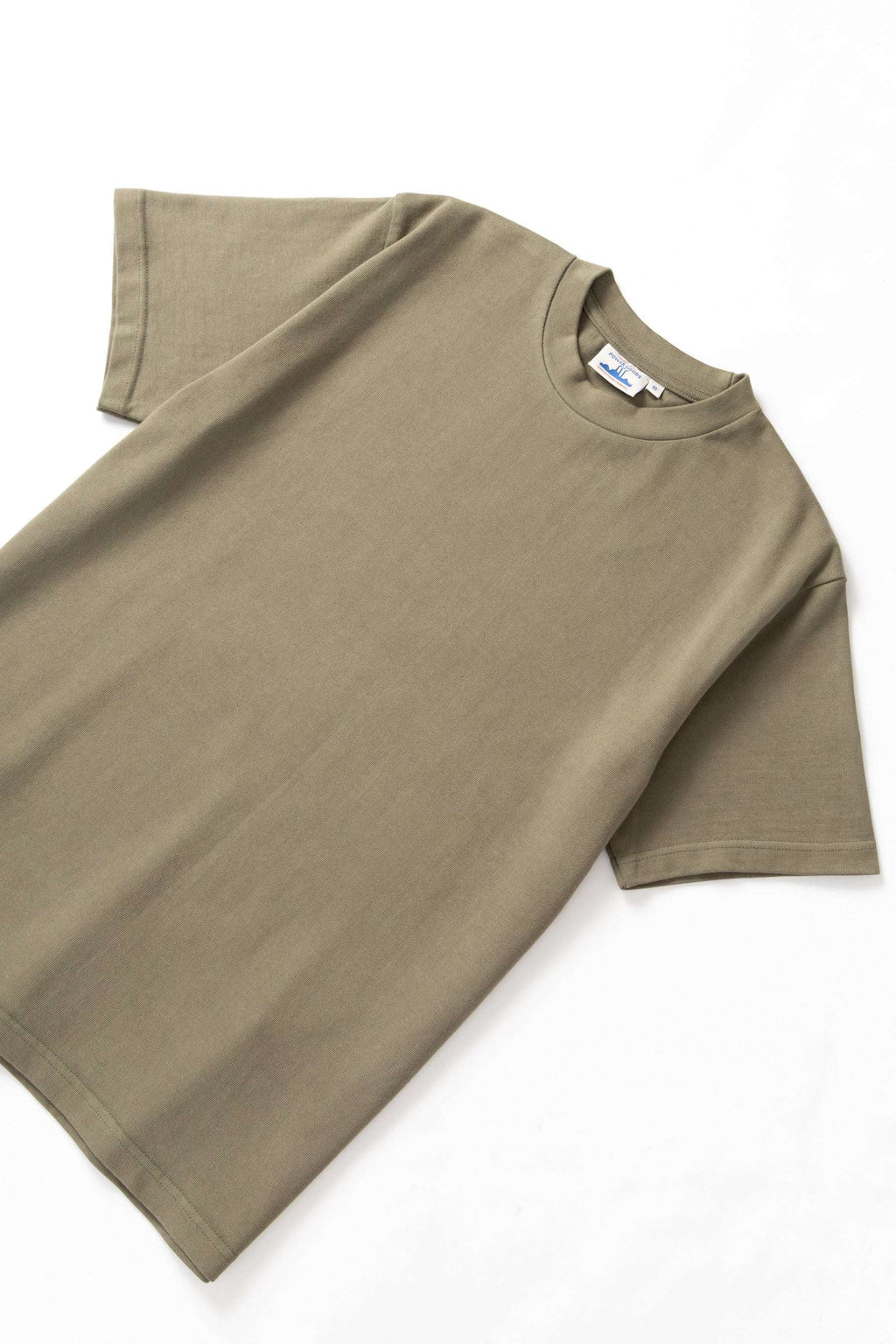 Power Goods Super Weight Tee in olive organic cotton with heavy-duty neckline