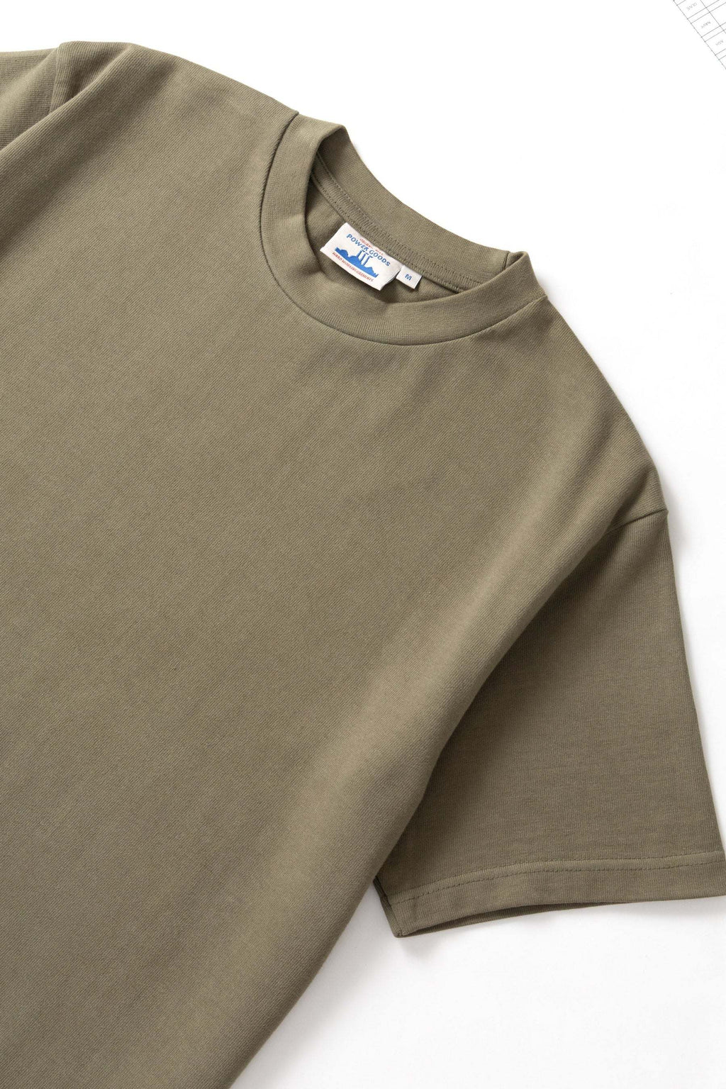 Power Goods Super Weight Tee olive organic cotton heavy-duty neckline