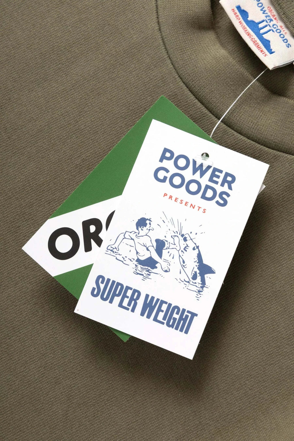 Power Goods Super Weight Tee olive organic cotton heavy-duty neckline