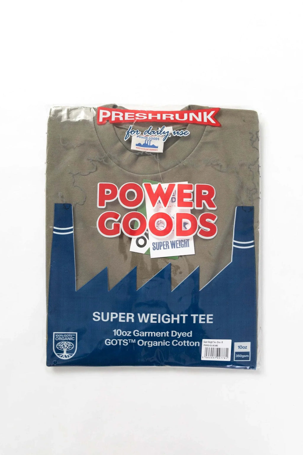 Power Goods Super Weight Tee olive organic cotton heavy-duty neckline