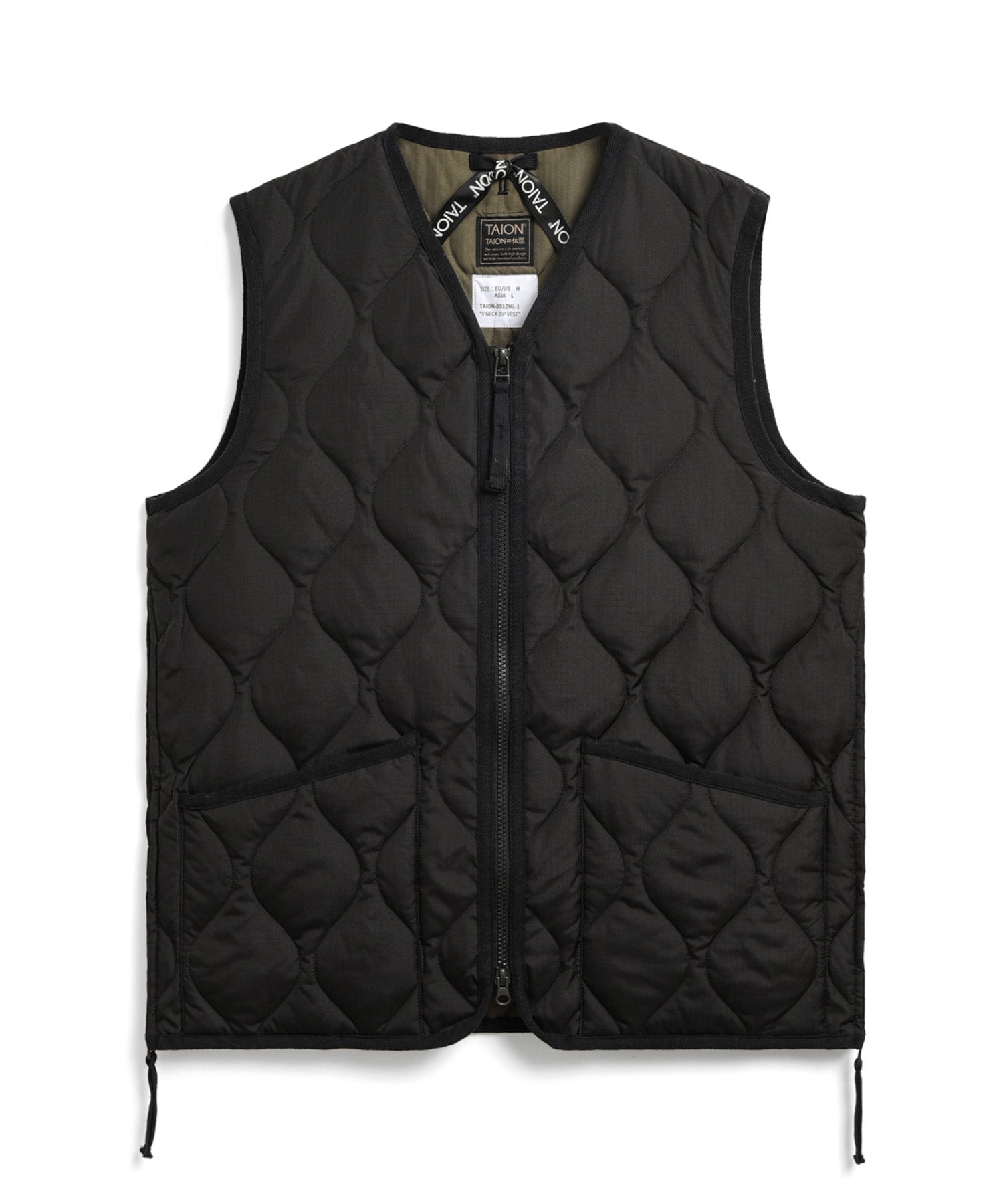 TAION Military Zip V-Neck Down Vest in Black