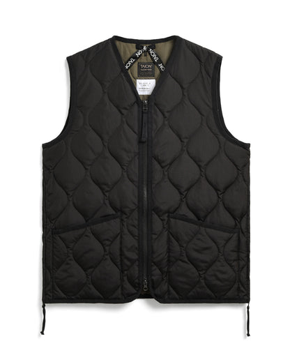 TAION Military Zip V Neck Down Vest in Black