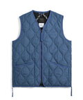 TAION Military Zip V-Neck Down Vest in Indigo Denim