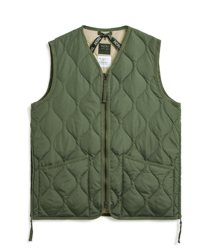 TAION Military Zip V Neck Down Vest in Olive