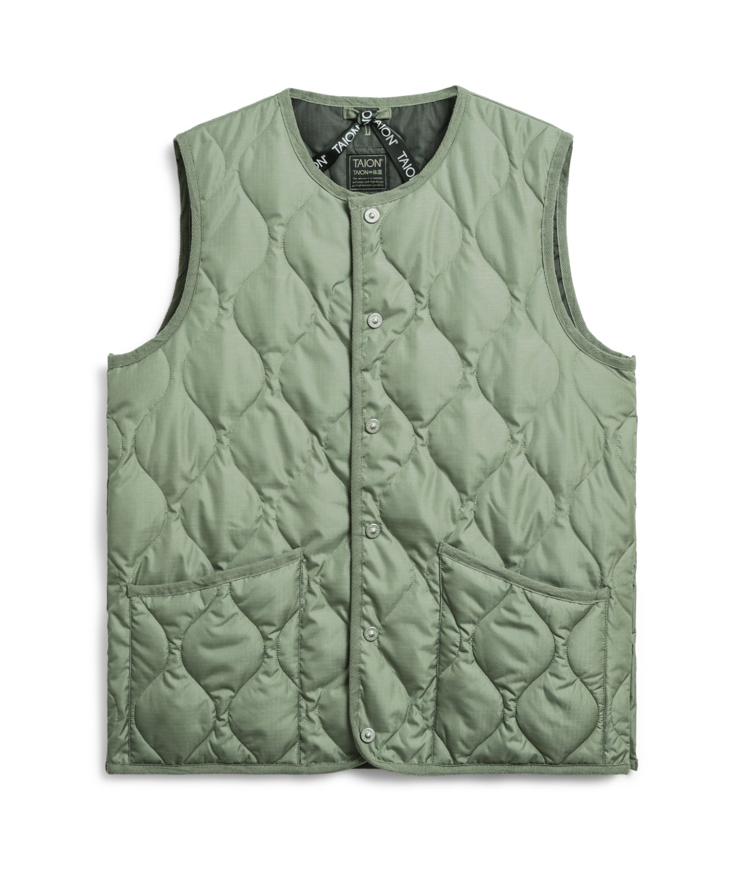 TAION Military Crew Neck Down Vest in Sage Green