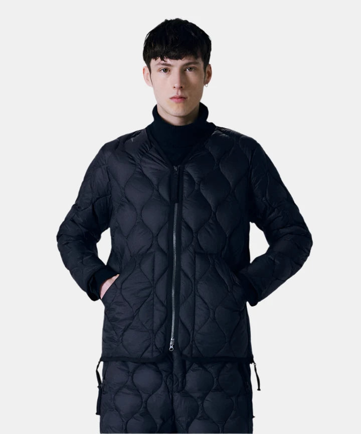 TAION Unisex Military Zip V-Neck Down Jacket in Black