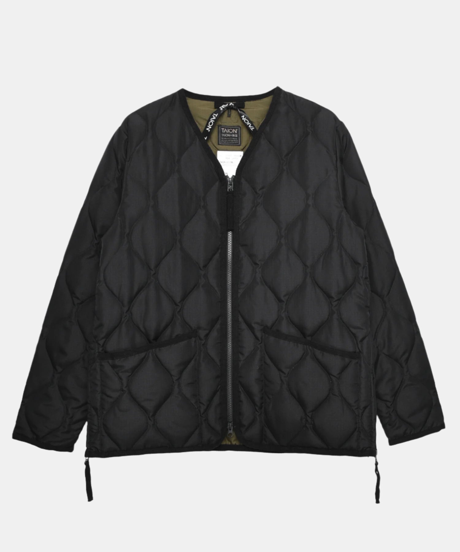 TAION Unisex Military Zip V-Neck Down Jacket in Black