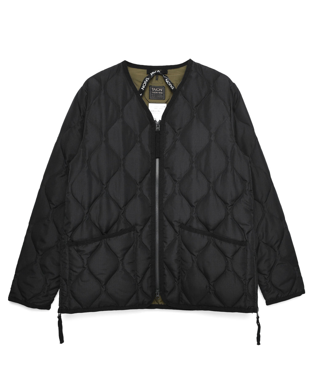 TAION Unisex Military Zip V-Neck Down Jacket in Black