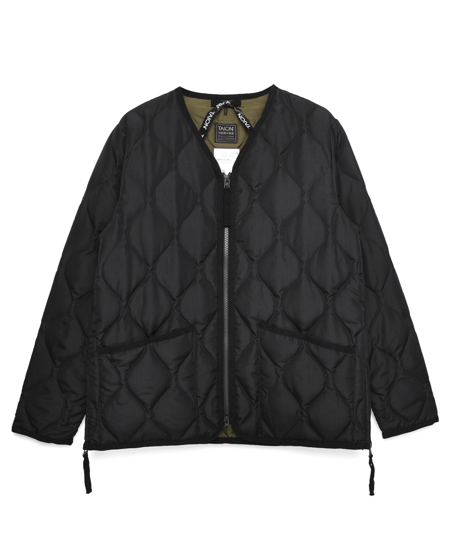 TAION Unisex Military Zip V-Neck Down Jacket in Black