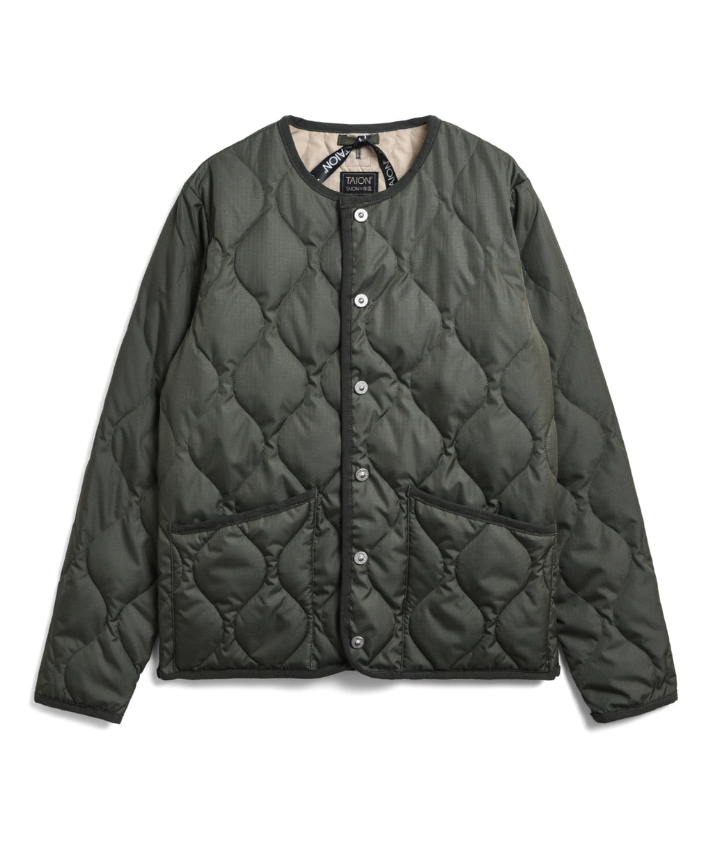 TAION Military Crew Neck Down Jacket in Olive