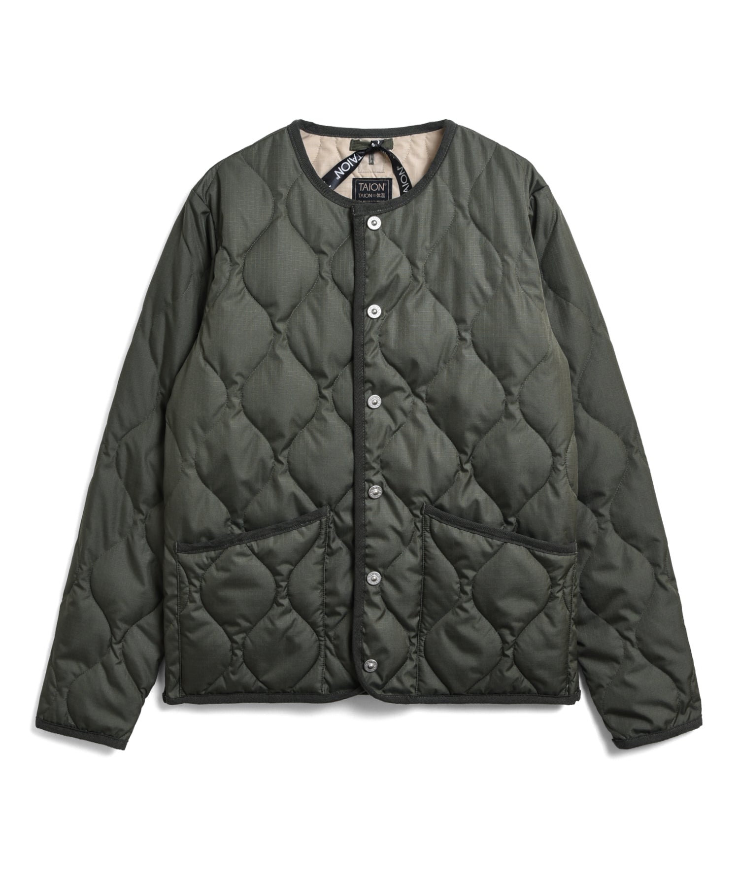TAION Military Crew Neck Down Jacket in Olive