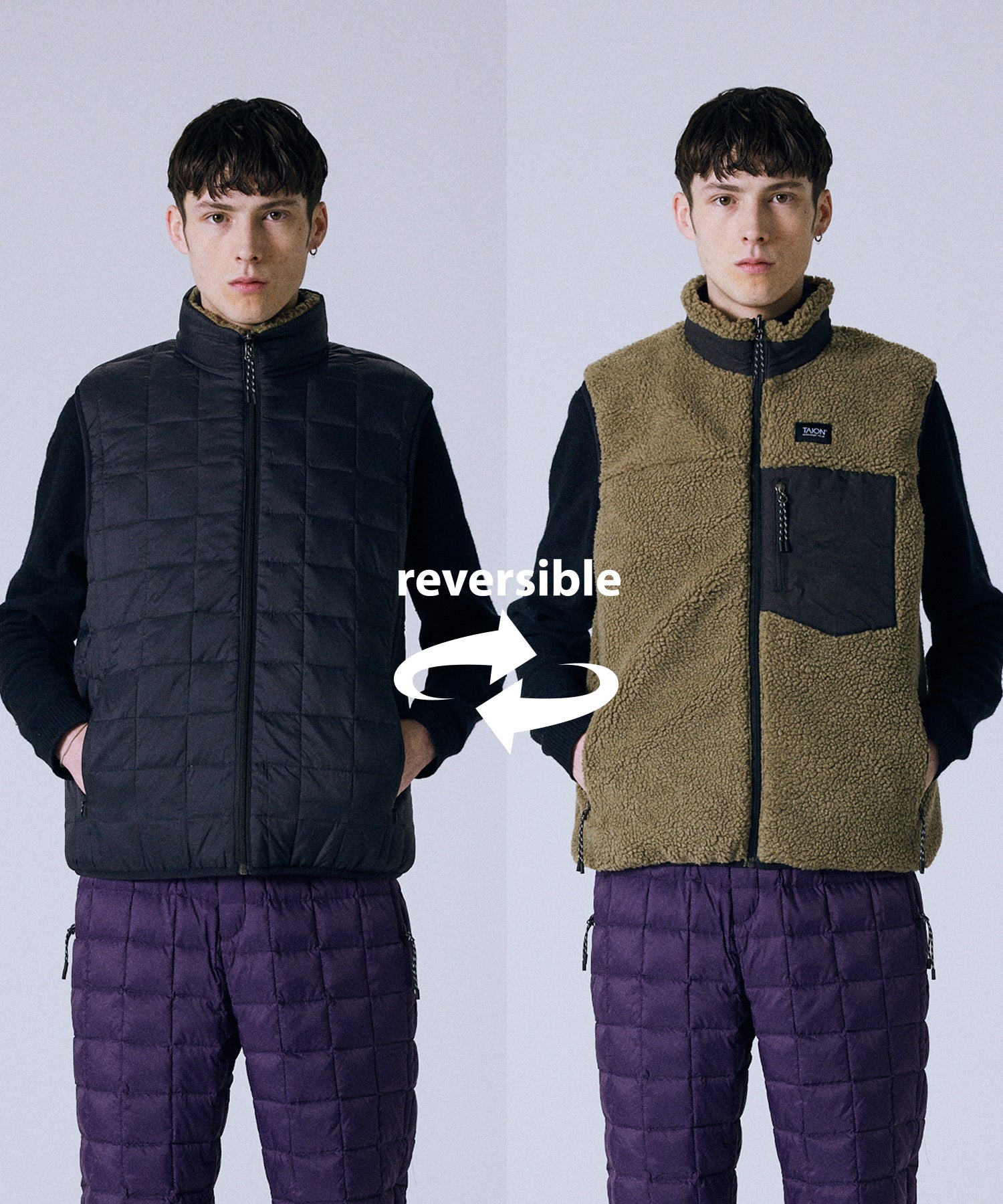 TAION Unisex Down x BOA Reversible Jacket in Black & Beige