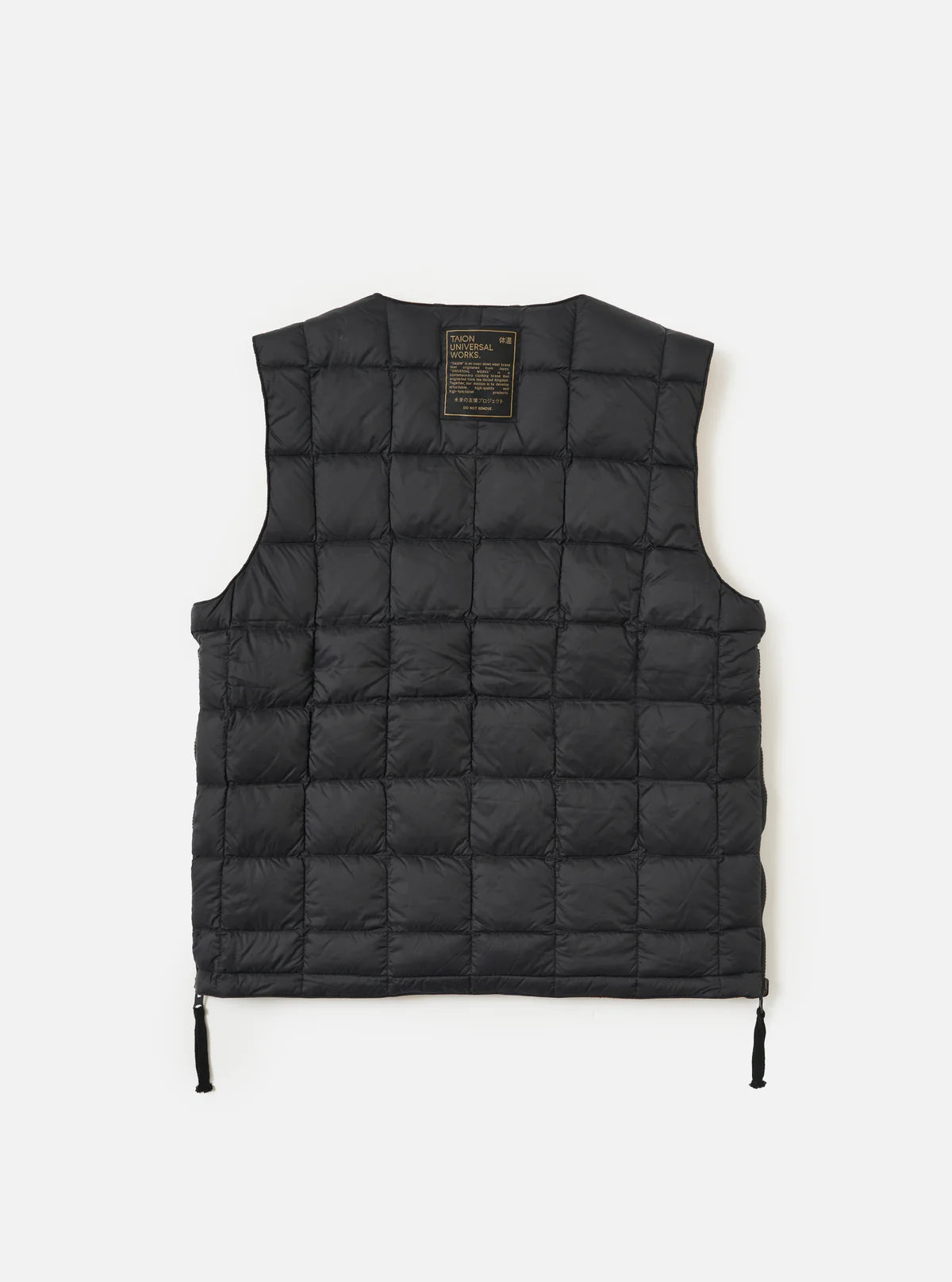 Black puffer vest on a white background