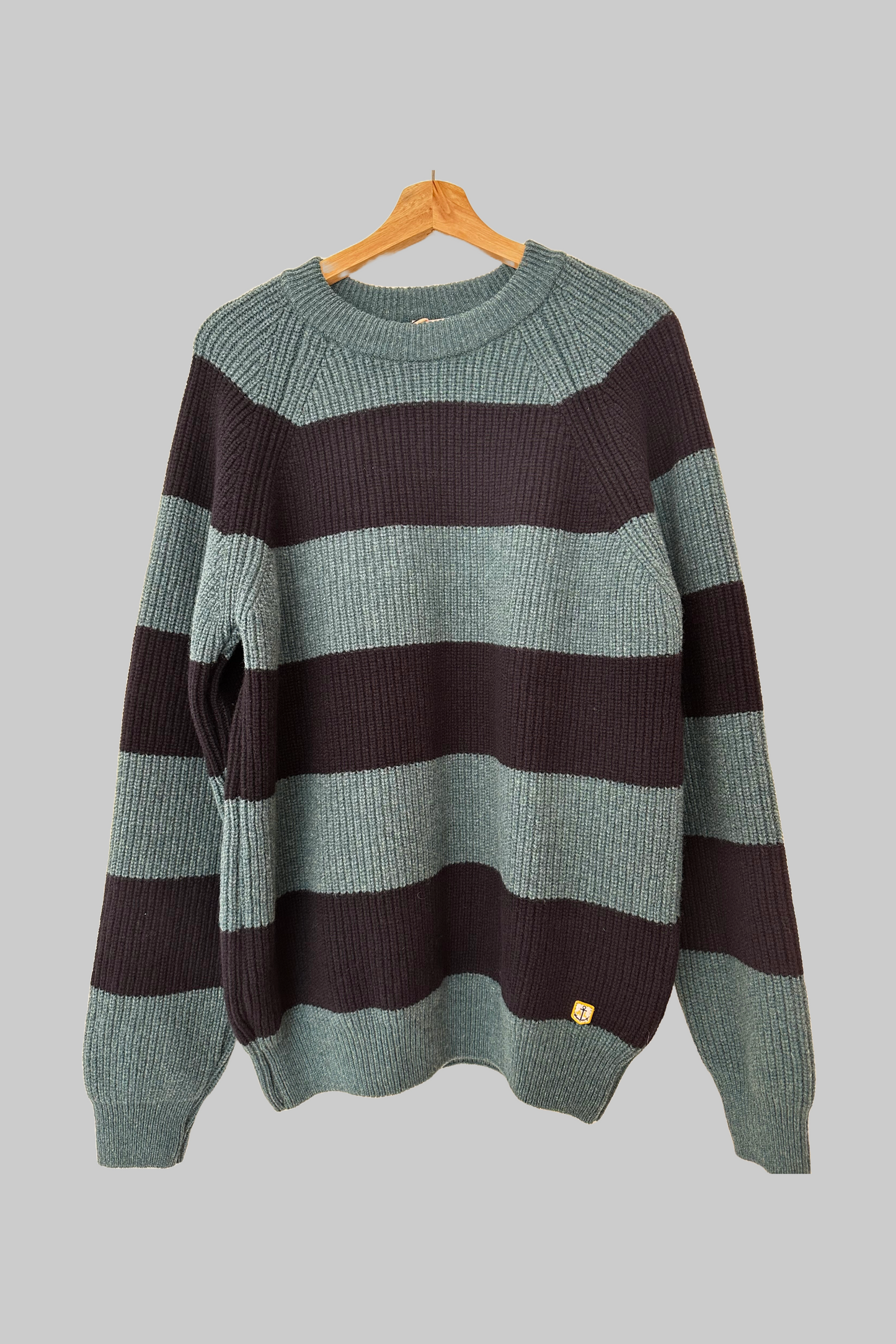 Armor Lux Pure Wool Stripe Crew in Navy & Dark Storm