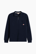 Armor Lux Heritage Cotton Quarter Zip navy sweatshirt with high zip collar and chest pocket badge