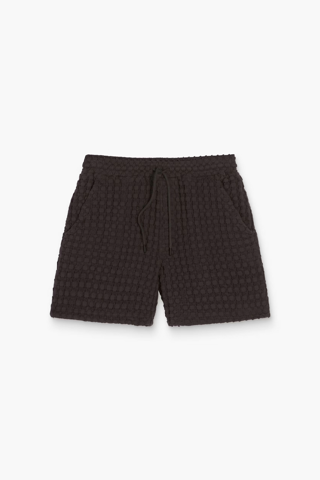 OAS Nearly Black Porto waffle shorts with elastic waist and pockets in heavyweight cotton waffle weave