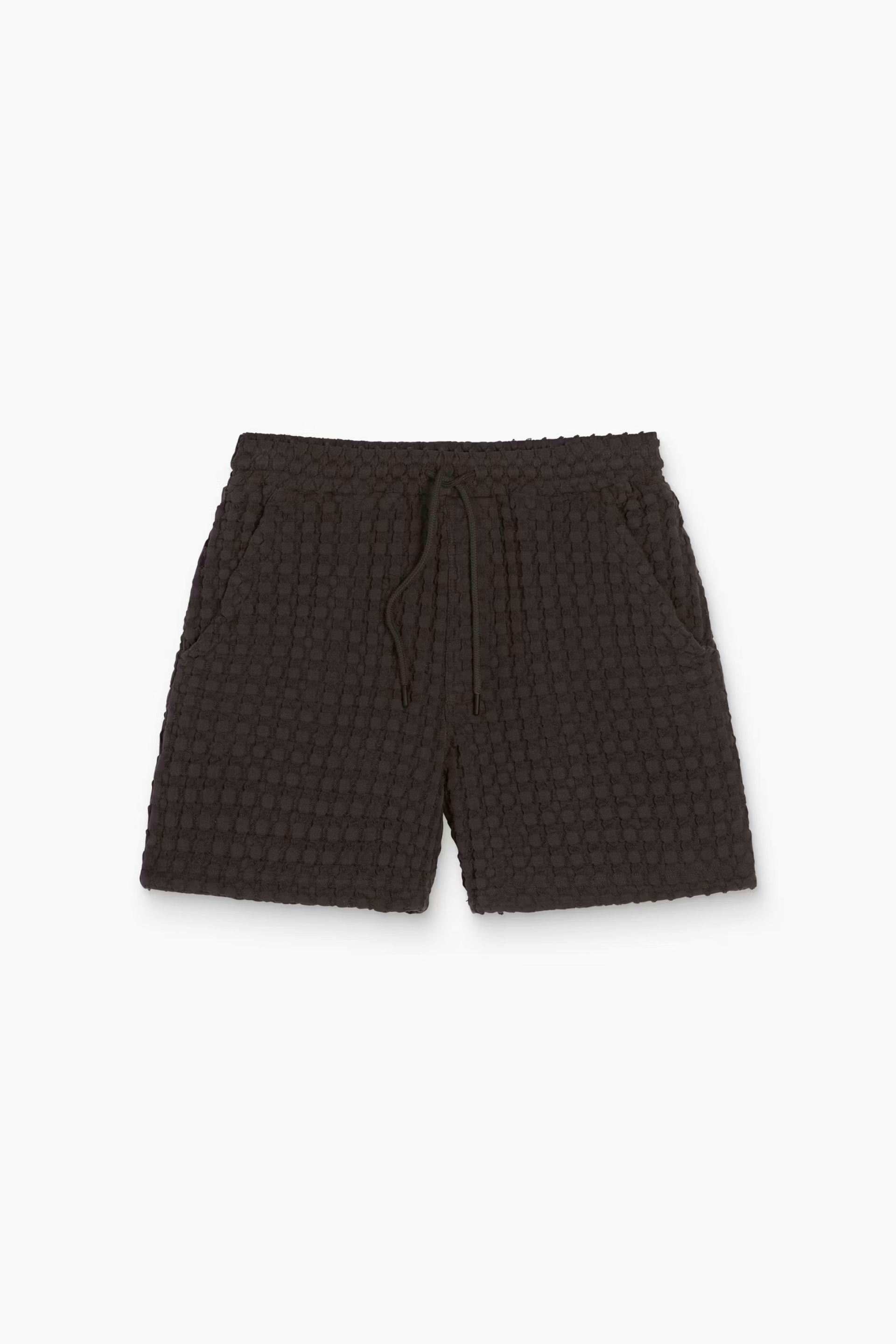 OAS Nearly Black Porto waffle shorts with elastic waist and pockets in heavyweight cotton waffle weave