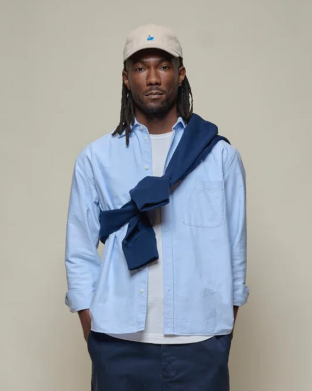 Merz b. Schwanen Modern Cut Cotton Oxford Shirt in Blue