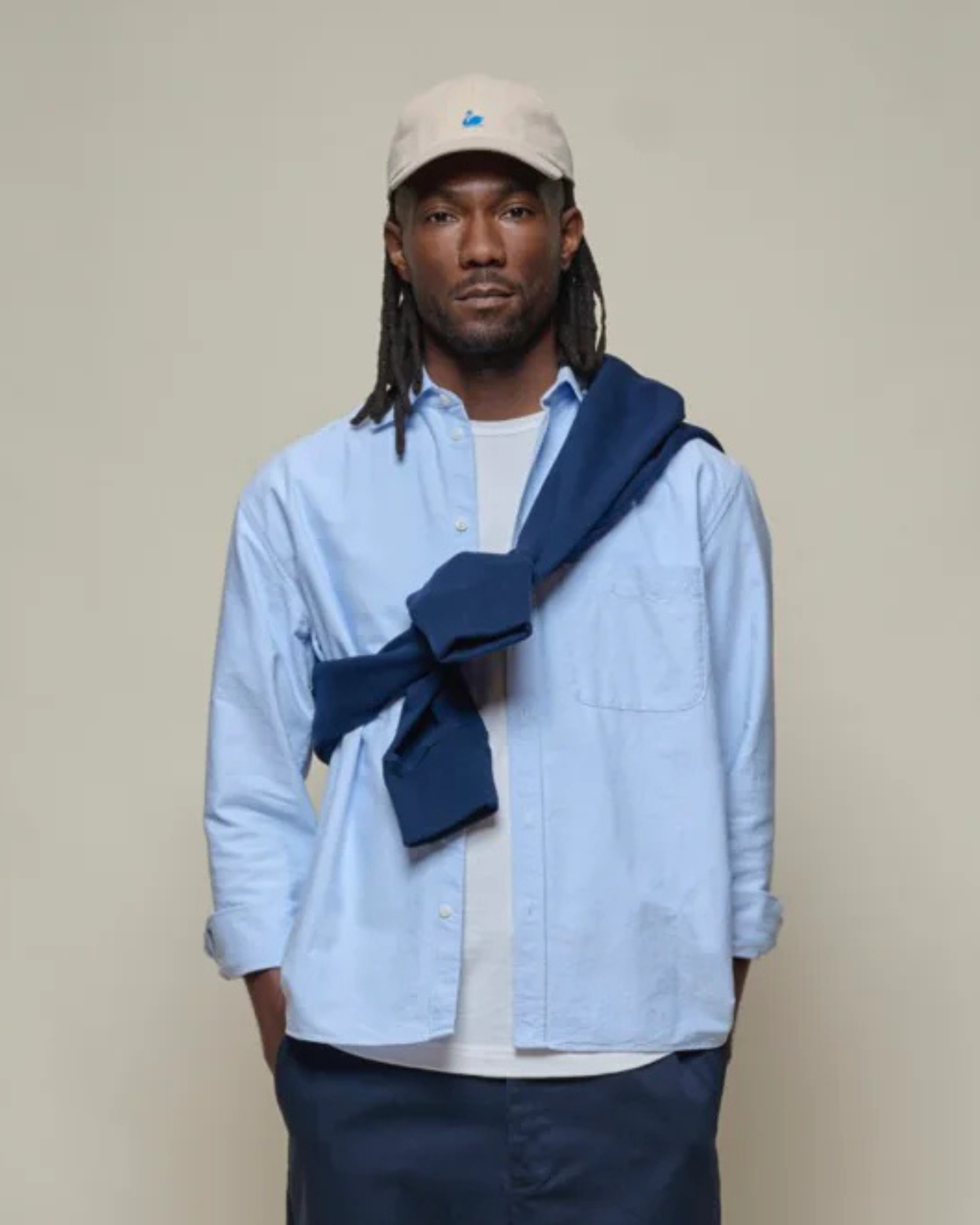 Merz b. Schwanen Modern Cut Cotton Oxford Shirt in Blue