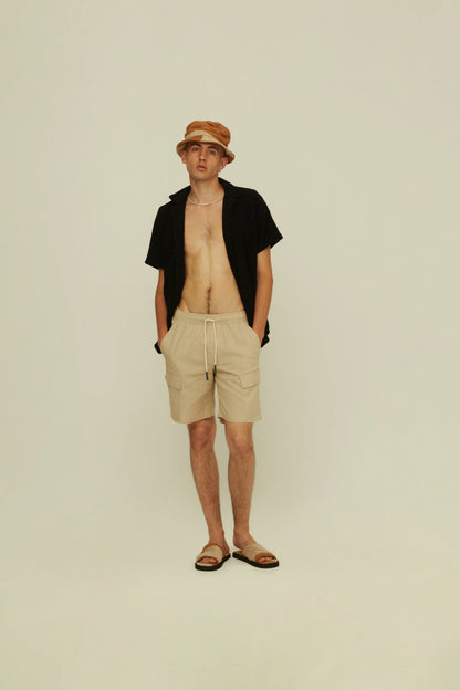 OAS Beige Cotton Linen Cargo Shorts