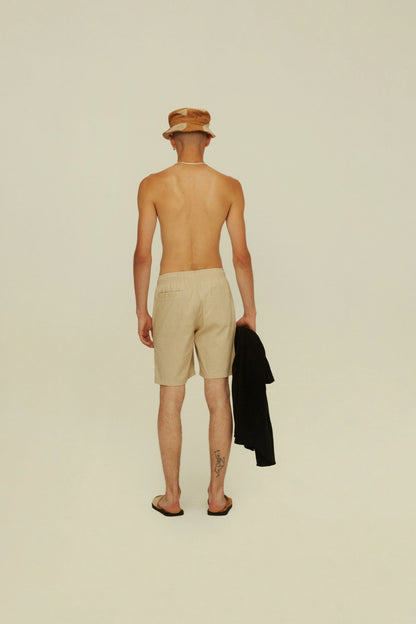 OAS Beige Cotton Linen Cargo Shorts