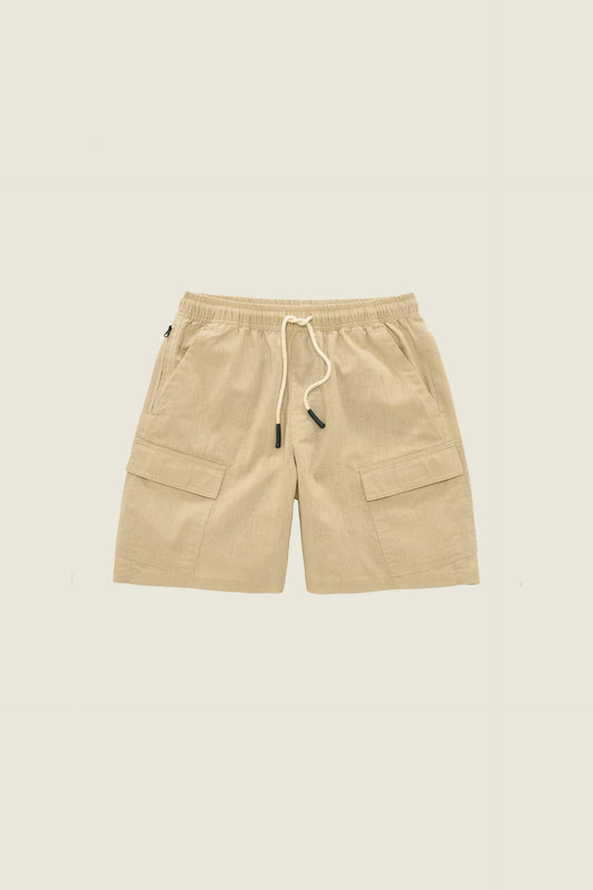 OAS Beige Cotton Linen Cargo Shorts