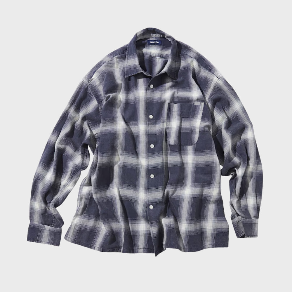 Nautica Japan Ombre Bleached Long Sleeve Shirt in Navy