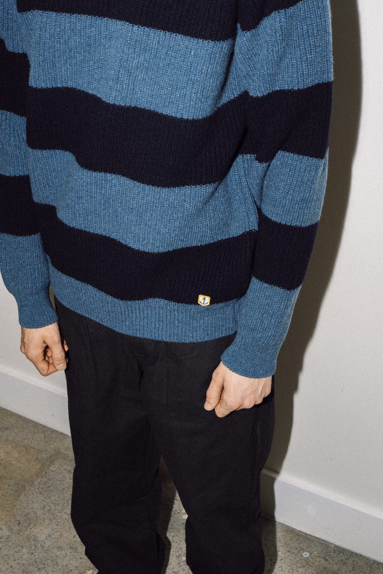 Armor Lux Pure Wool Stripe Crew in Navy & Dark Storm