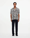 Black and white OAS Aerosol viscose short-sleeve shirt with resort collar and relaxed fit
