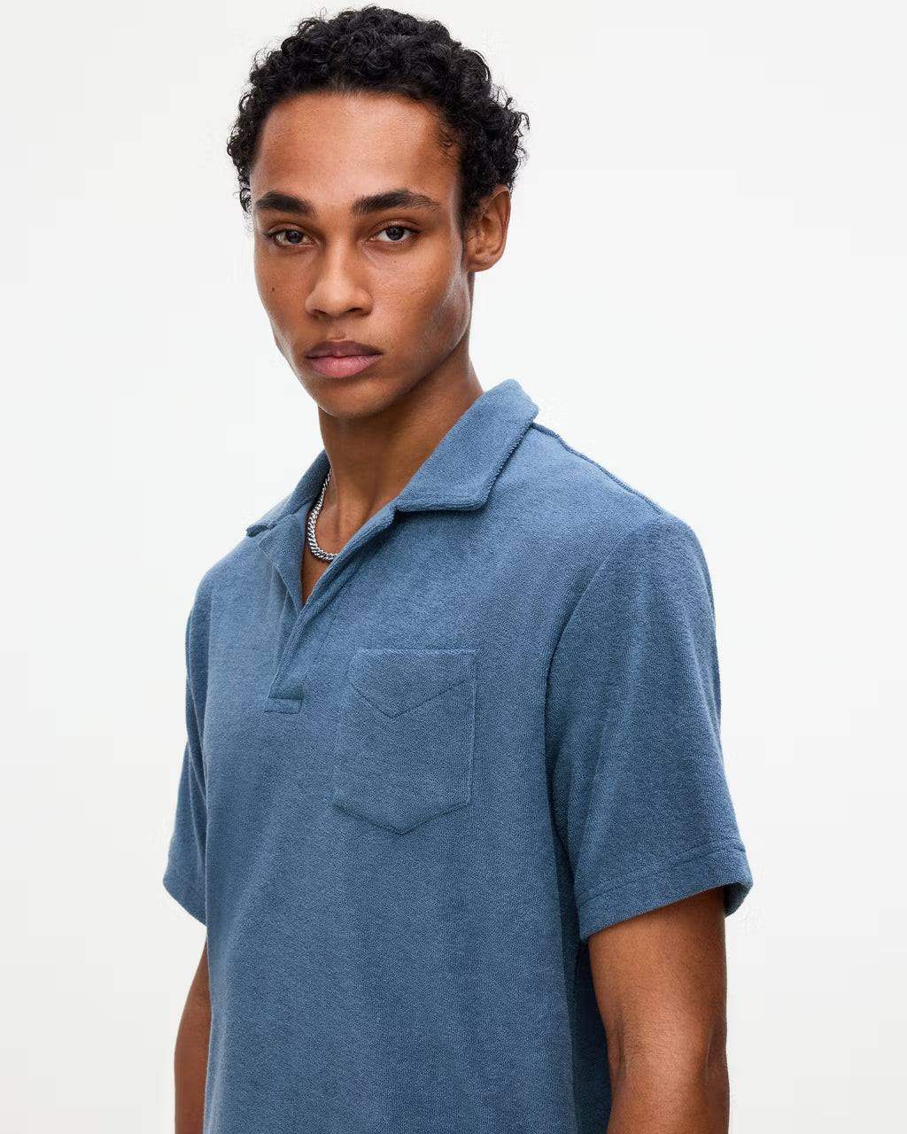 OAS Terry Polo Shirt in coronet blue cotton terry with classic collar and short sleeves