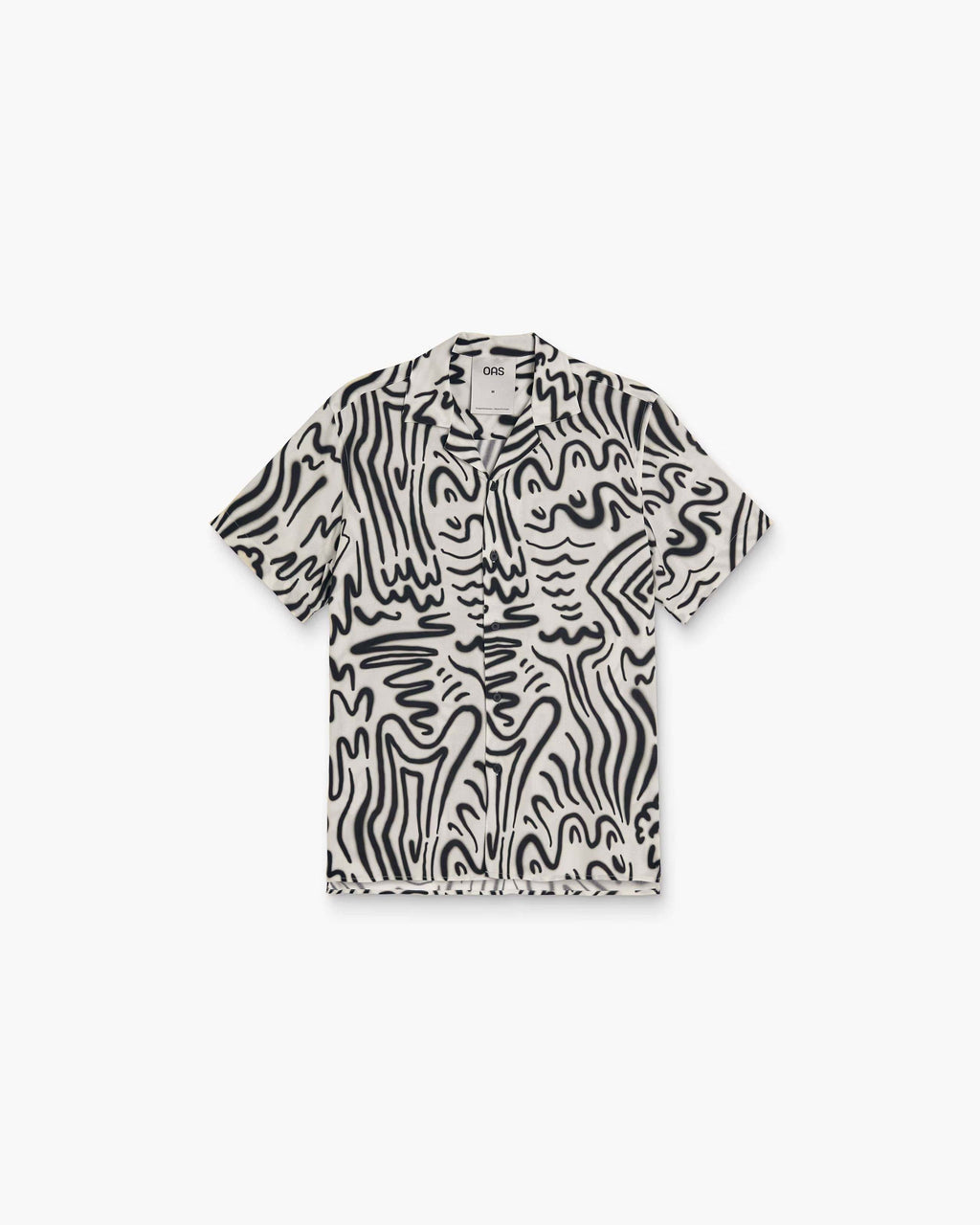 OAS Aerosol black and white short-sleeve viscose shirt with resort collar and relaxed fit