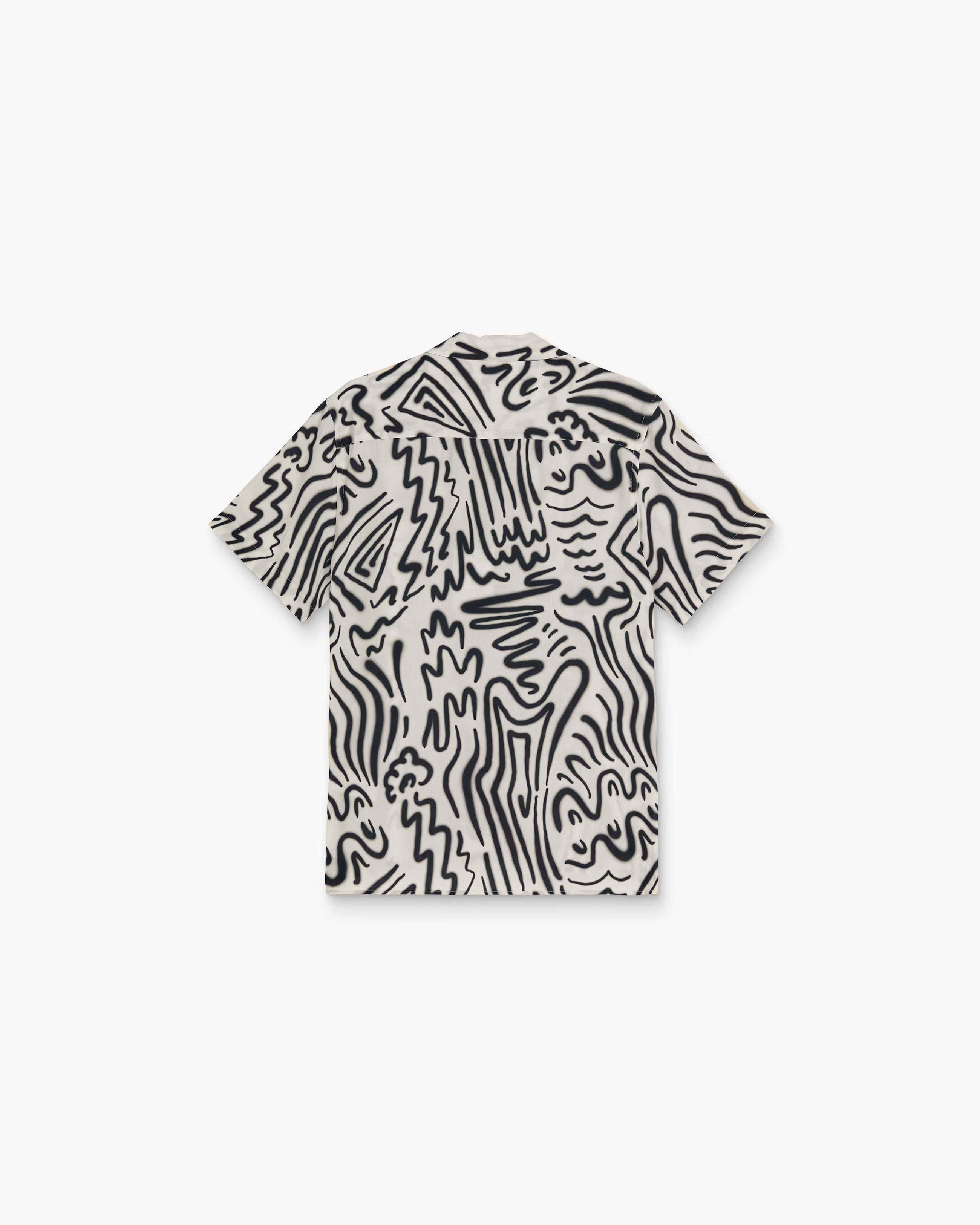 OAS Aerosol black and white viscose short-sleeve shirt with resort collar and relaxed fit