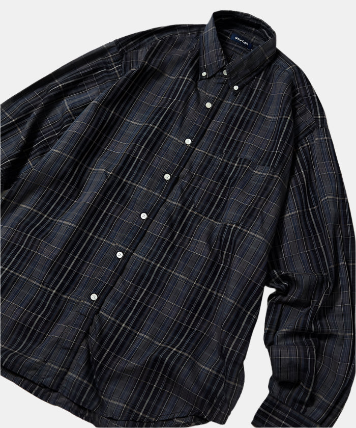 Nautica Japan Washed Twill Checked Shirt Charcoal