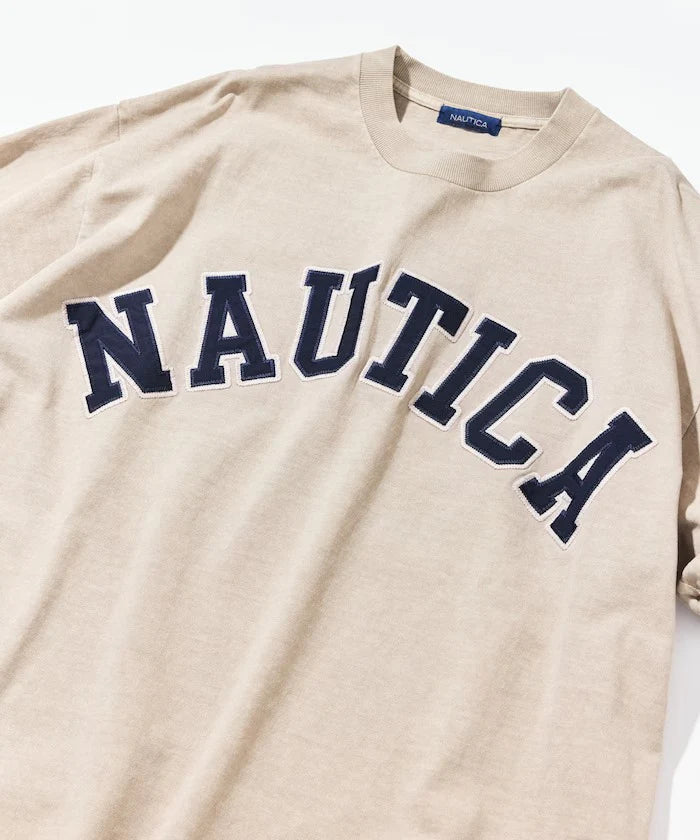 Nautica Japan Arch Logo Pigment Dyed Tee in Beige