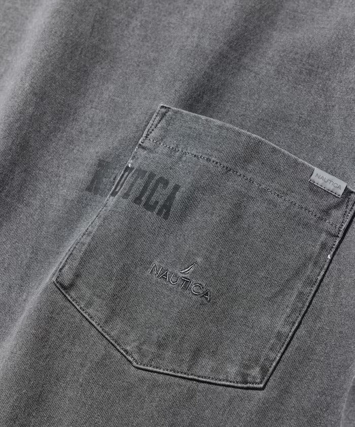 Nautica Japan Hidden Logo Pocket Pigment Dyed Tee in Charcoal