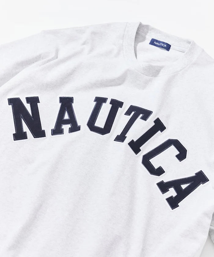 Nautica Japan Arch Logo Piece Dyed Tee in Light Gray