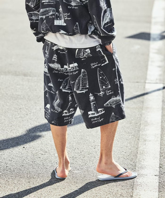 Nautica Japan All-Over Ocean Print Shorts in Navy