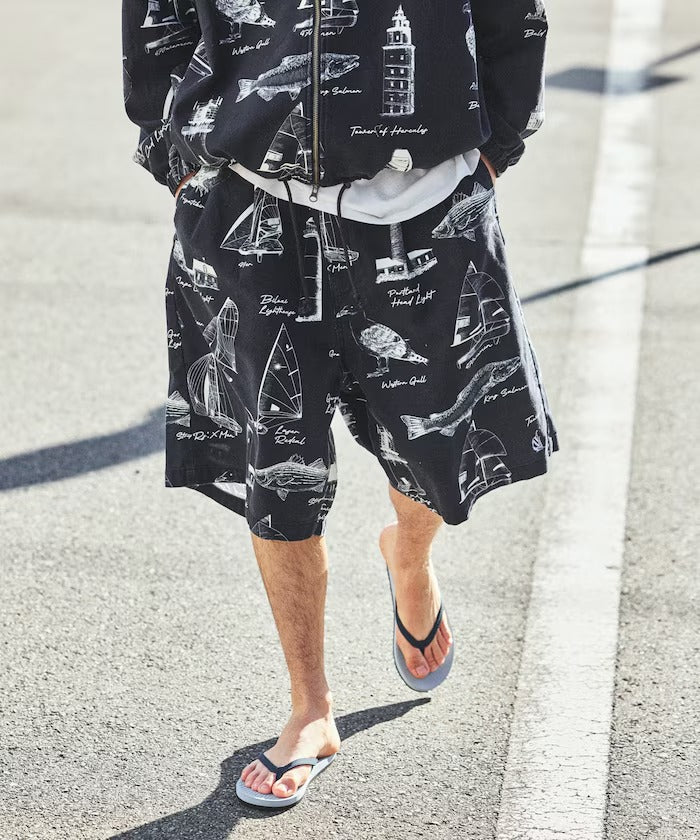 Nautica Japan All-Over Ocean Print Shorts in Navy