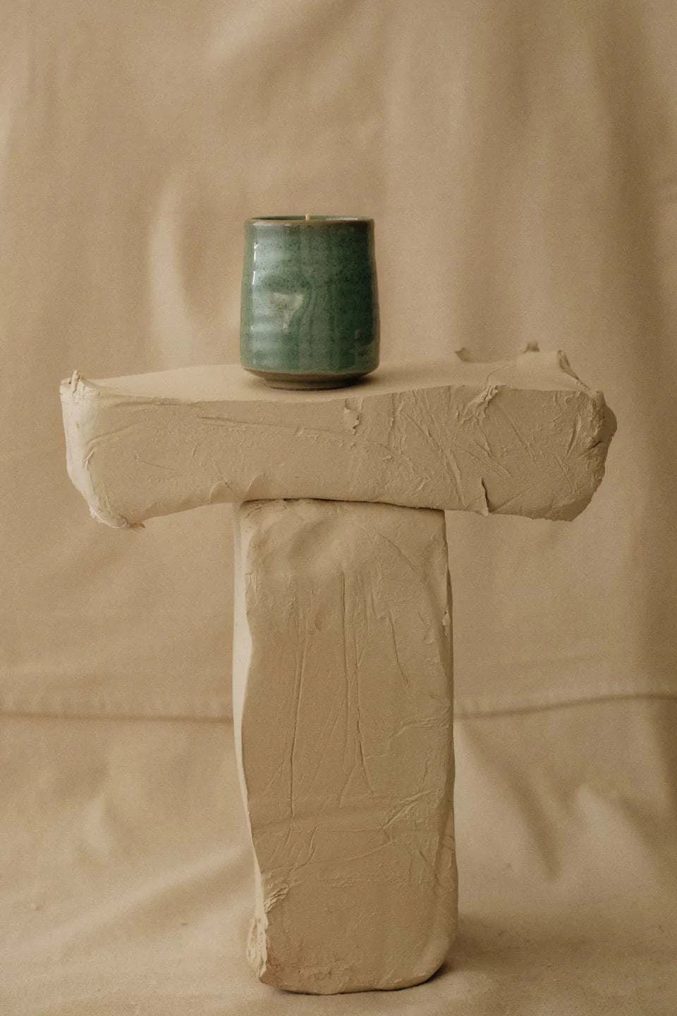 Provider Store Kadoma green ceramic candle with soy wax and thumb groove, handmade in Japan