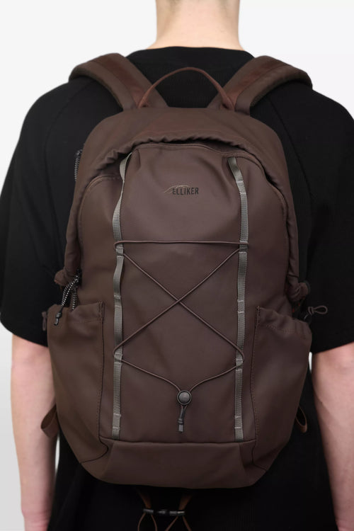 Elliker Kiln Hooded Zip Top Backpack 22L in Dark Brown