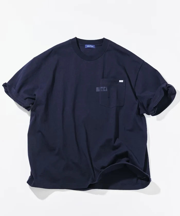 Nautica Japan Hidden Logo Pocket Piece Dyed Tee in Navy