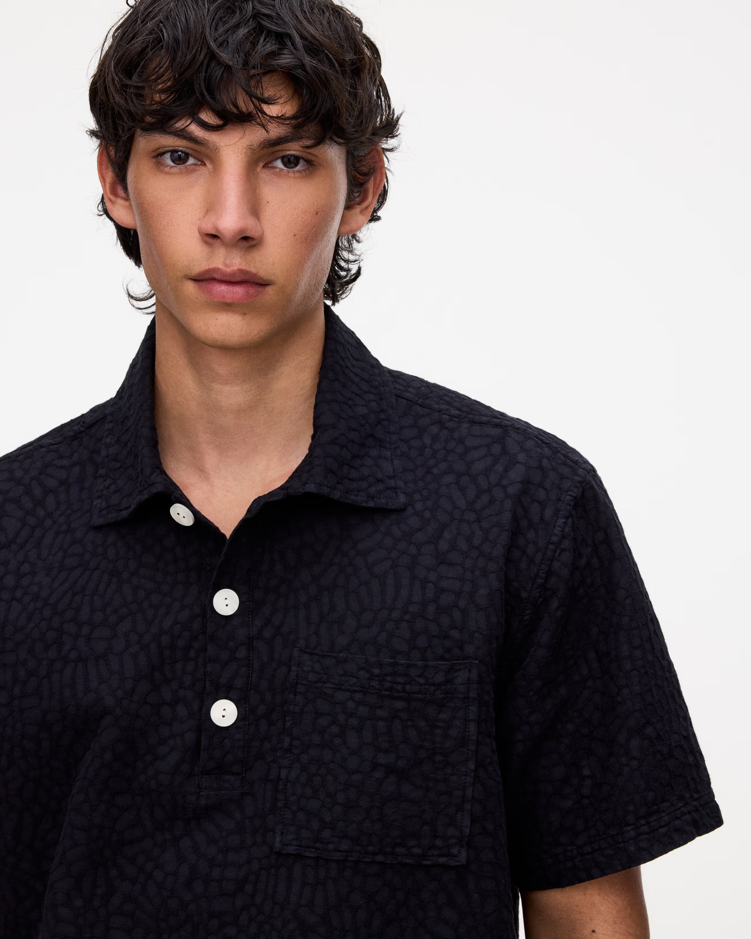 OAS Nero Turleo Girona Shirt black short-sleeve polo with graphic print and relaxed fit