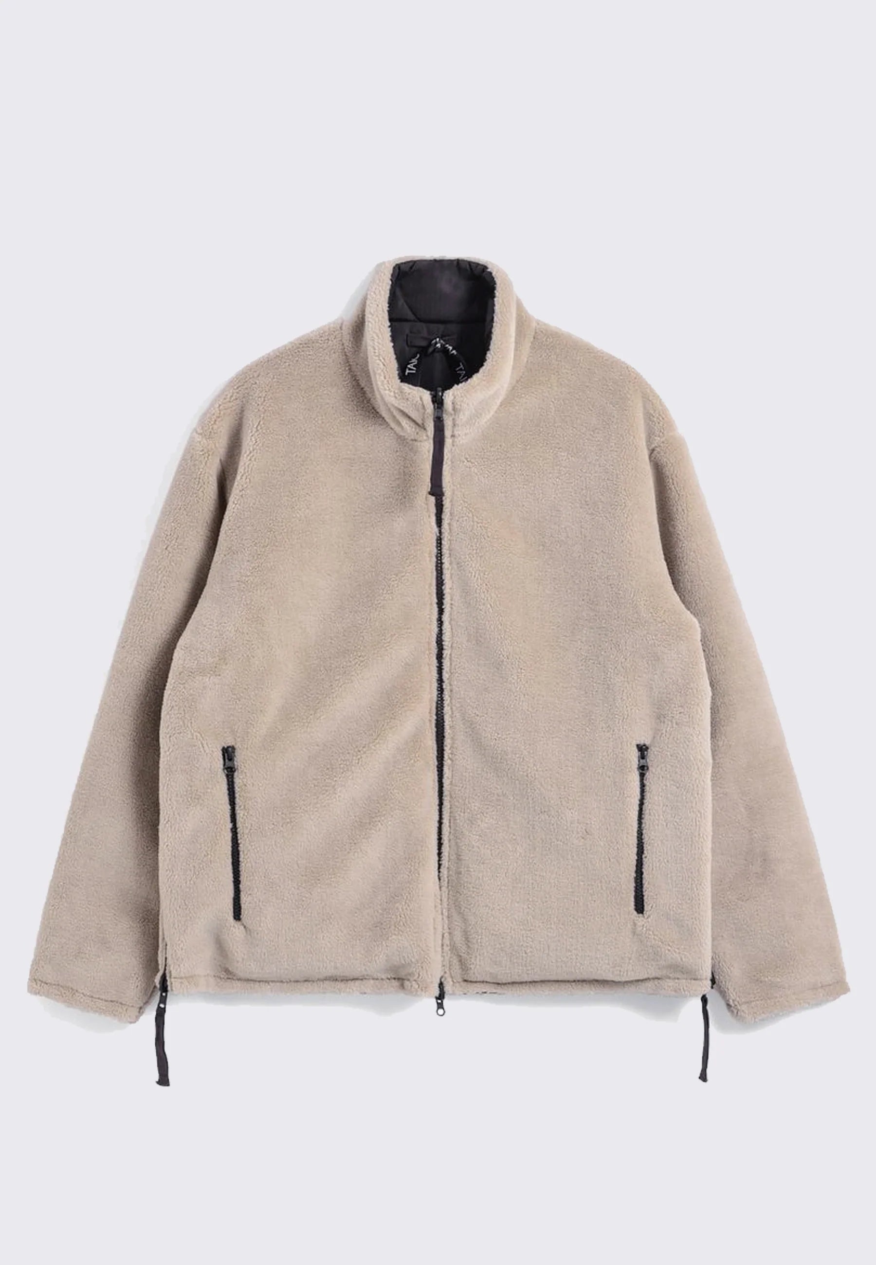 TAION Military Reversible Down Boa Hi Neck Jacket in Choco x Beige