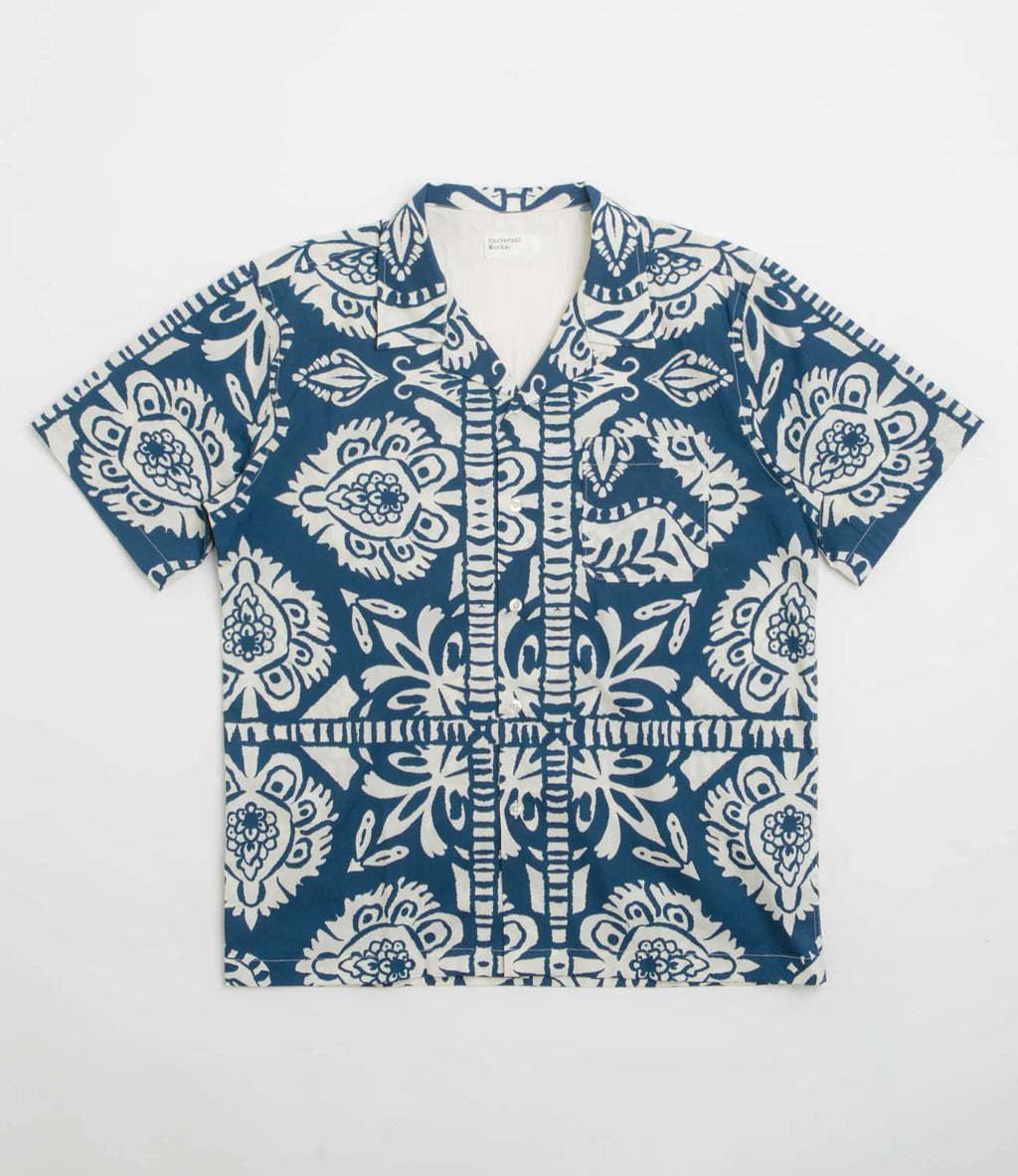 Universal Works Road Shirt in Indigo Island Print